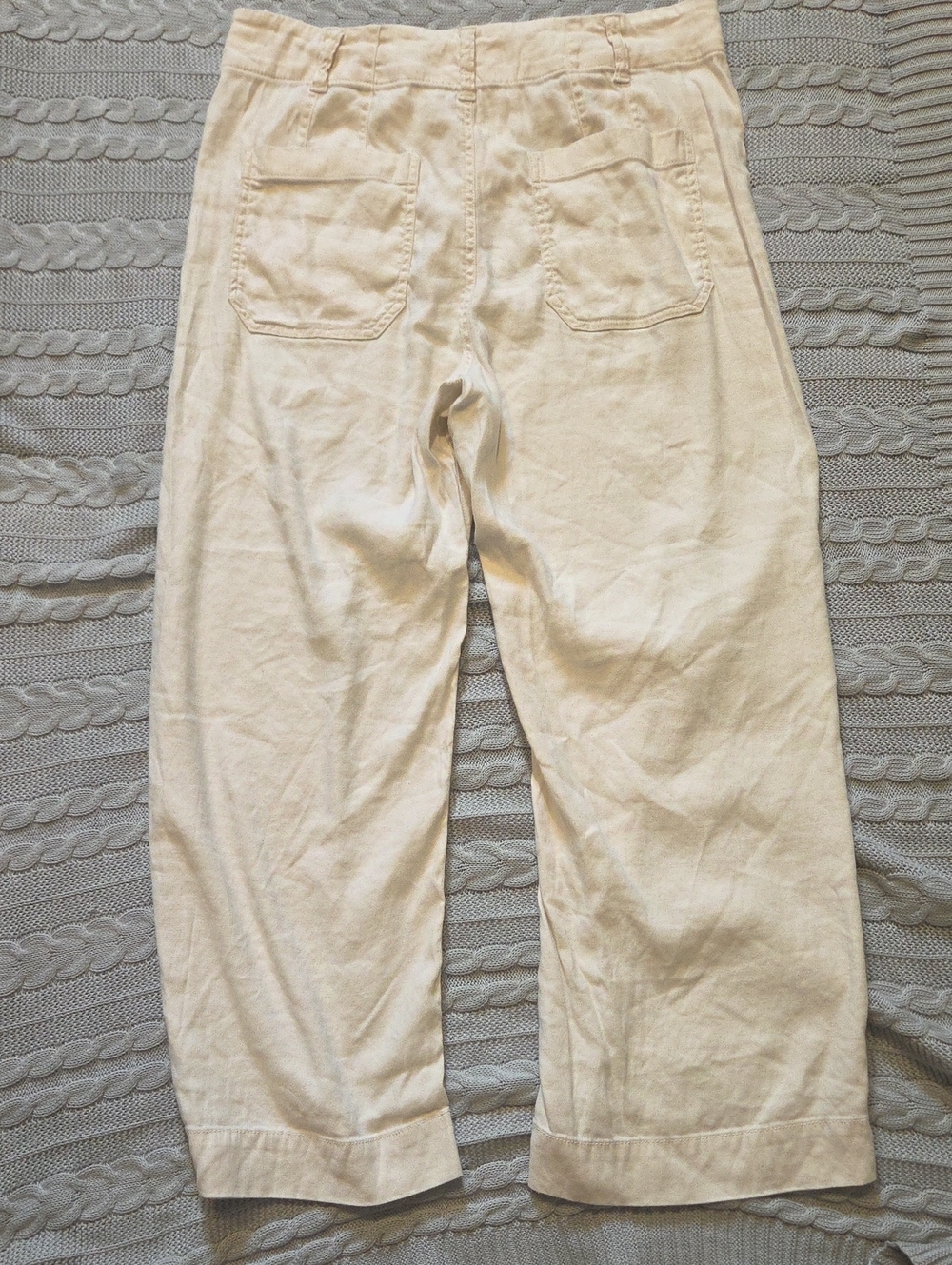 Maeve Colette European Linen Stretch High-Rise Wide-Leg Pants 8 Cream Off-White - Picture 6 of 7